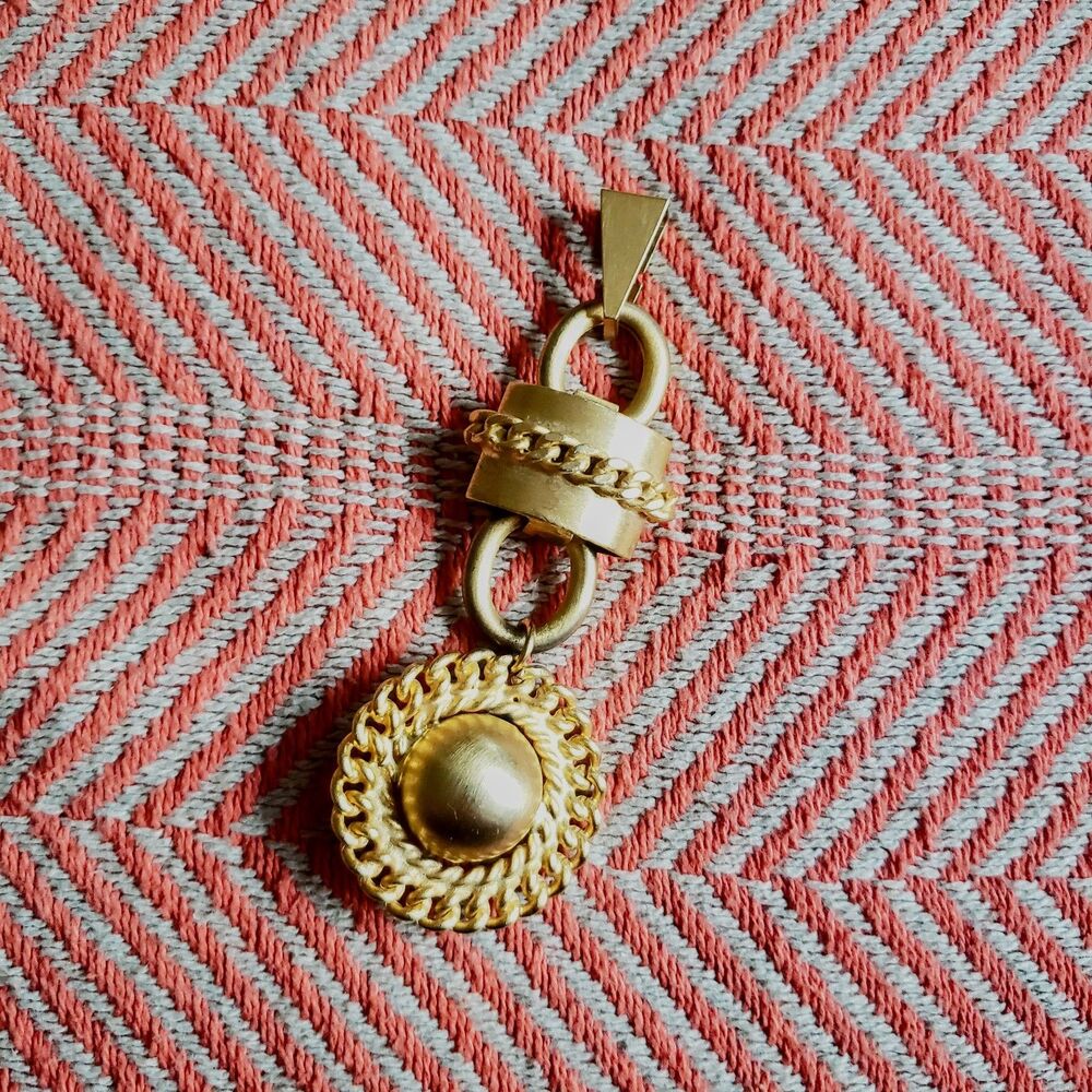 Vintage Bold 80's Gold Tone Geometric Rope Pendant Retro/Avant Garde/Statement